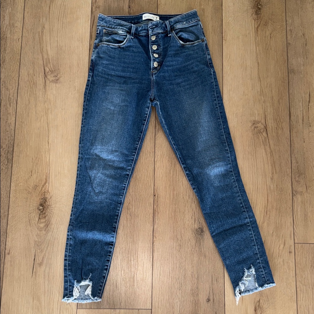 Abercrombie & Fitch Dark Blue High-Rise Skinny Jeans with Button-Fly